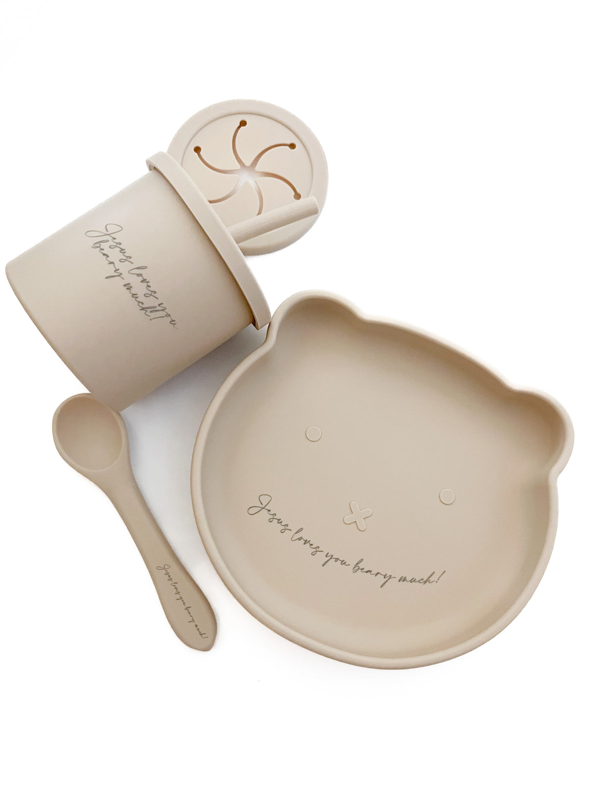 Jesus Loves You Beary Much Cup, Plate & Spoon Set