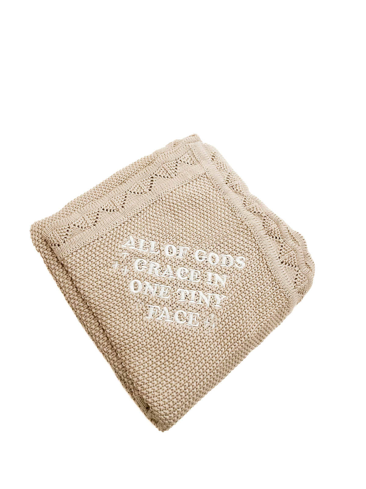 All of Gods Grace in One Tiny Face Tan Knit Blanket