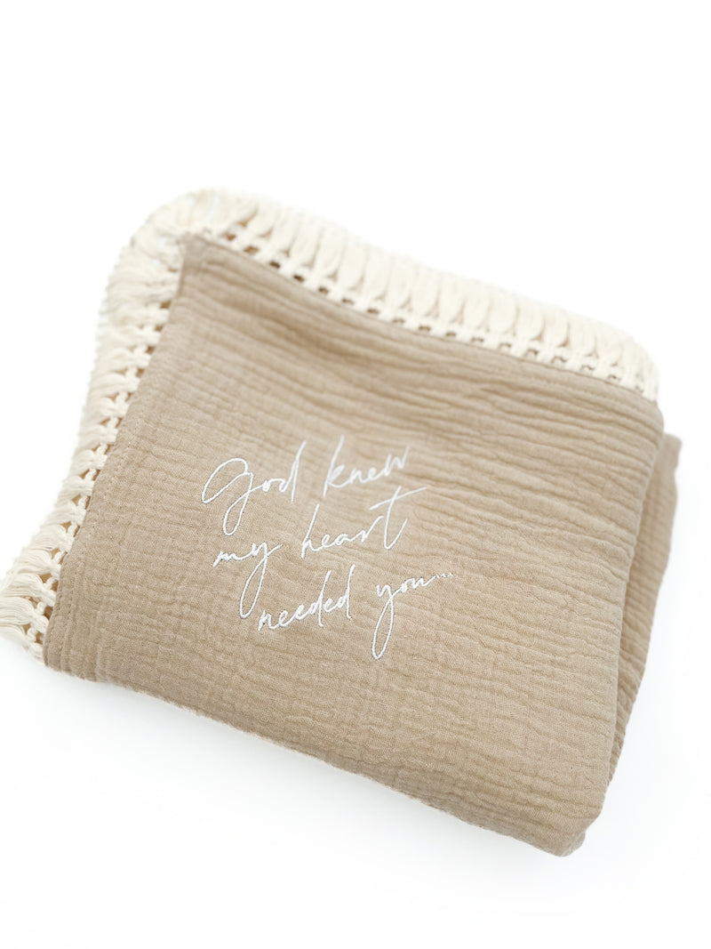 God knew my heart needed you Nude Tassel Swaddle Blanket