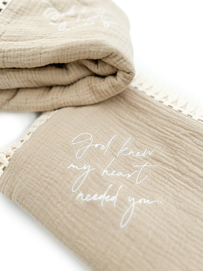 God knew my heart needed you Nude Tassel Swaddle Blanket