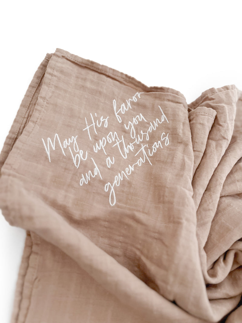 May His Favor Embroidered Swaddle Blanket