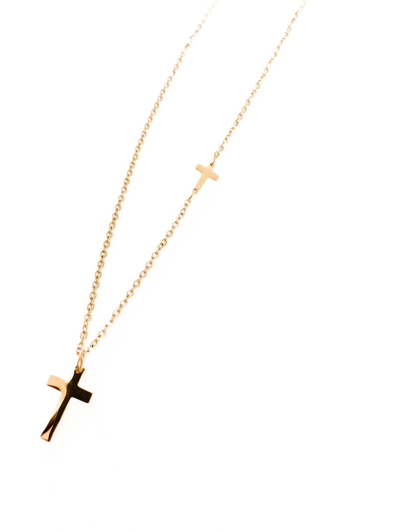 Luke 14:27 Double Cross Necklace